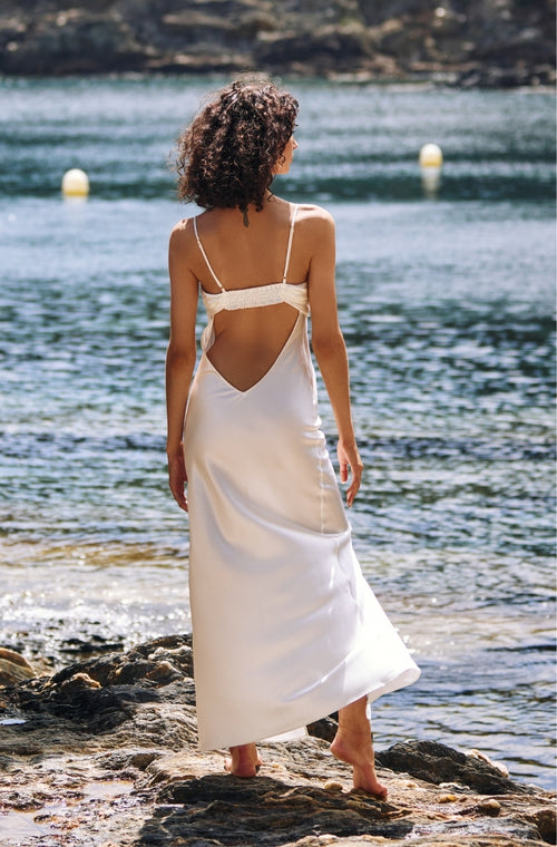 Long babydoll dress in white silk - Marjolaine - 2