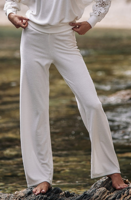 Bath trousers in white cotton fleece - Marjolaine - 1