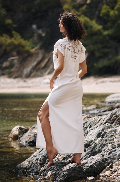 Long bathing dress in white cotton fleece - Marjolaine - 2