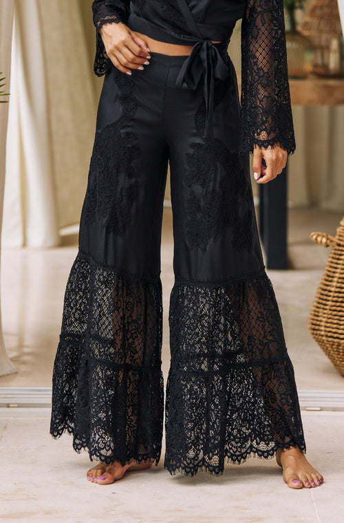 Trousers in black silk and lace - Marjolaine - 1