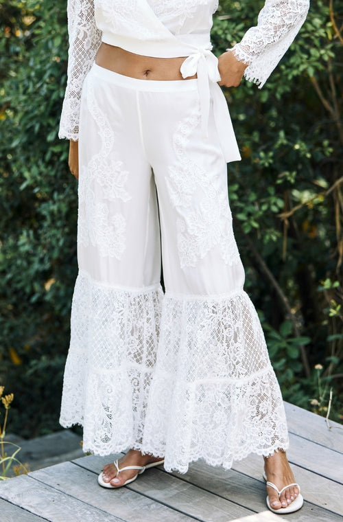 Trousers in white silk and lace - Marjolaine - 1