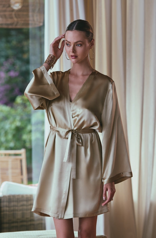 Short negligee Tracy in linen silk - Marjolaine - 1