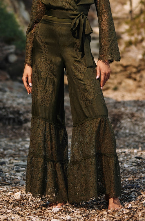 Trousers in green silk and lace - Marjolaine - 1
