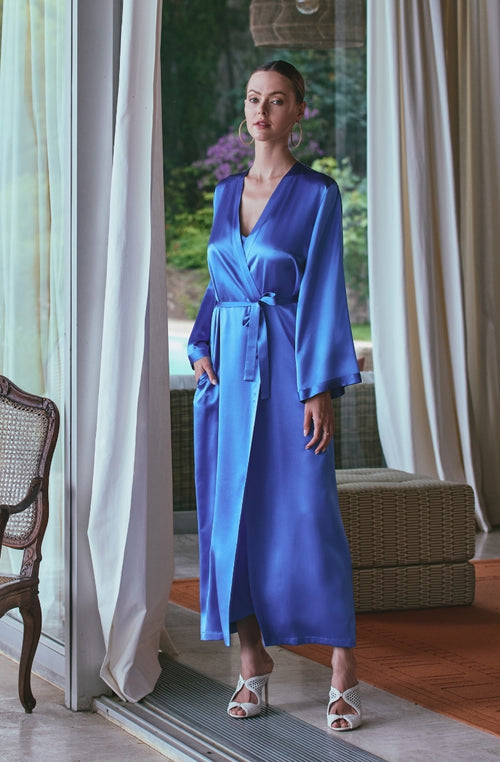 Long negligee Tracy in blue silk - Marjolaine - 3