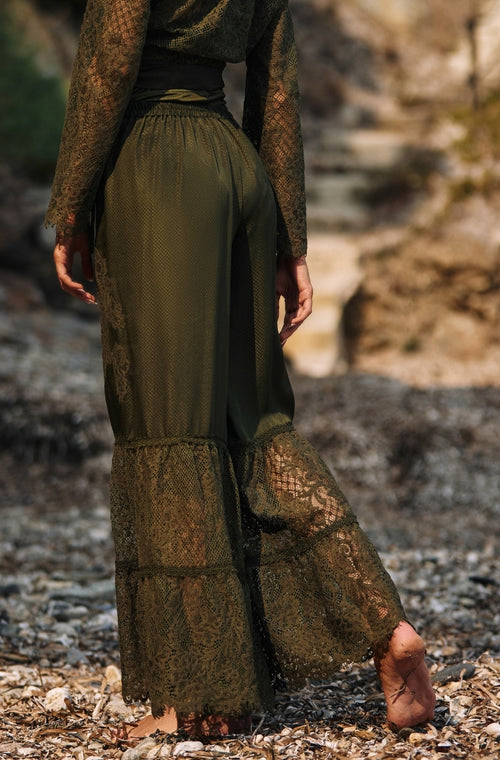 Trousers in green silk and lace - Marjolaine - 2