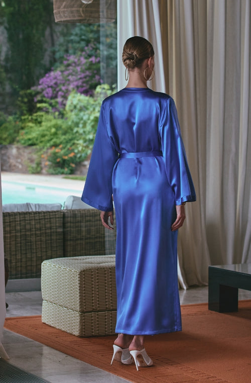 Long negligee Tracy in blue silk - Marjolaine - 2