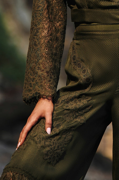 Trousers in green silk and lace - Marjolaine - 3