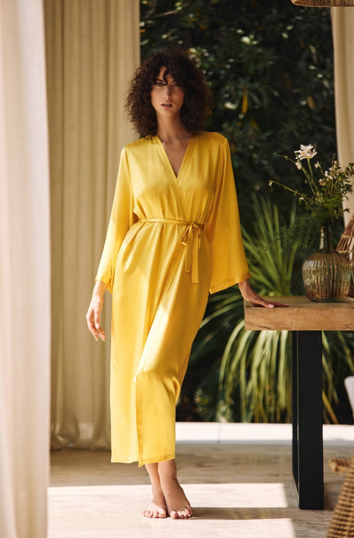 Long negligee in yellow silk - Marjolaine - 1