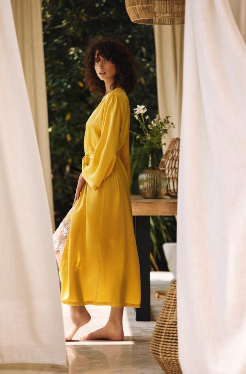 Long negligee in yellow silk - Marjolaine - 3