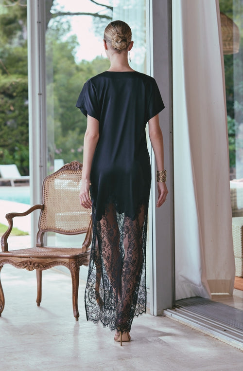 Long nightgown Angèle in black silk and lace - Marjolaine - 2