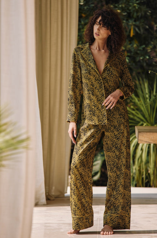 Pyjama set in silk with yellow polka dots - Marjolaine - 1