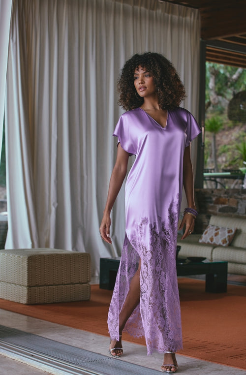 Long nightgown Angèle in parma silk and lace - Marjolaine - 2