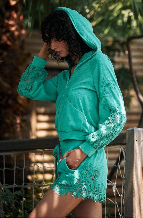 Bathing jacket in green cotton fleece - Marjolaine - 3