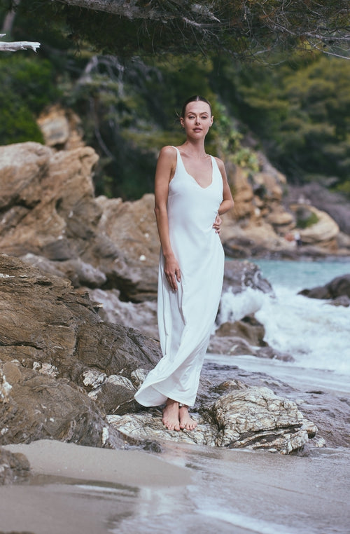 Long dress Angèle in white mesh - Marjolaine - 1