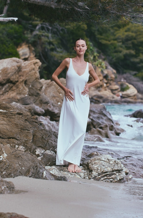 Long dress Angèle in white mesh - Marjolaine - 3