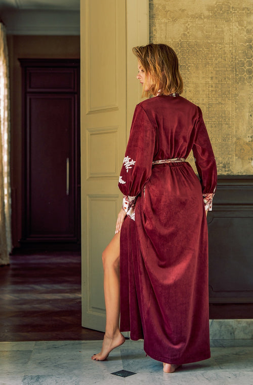 Long bathrobe in velvet and lace  - Marjolaine - 2