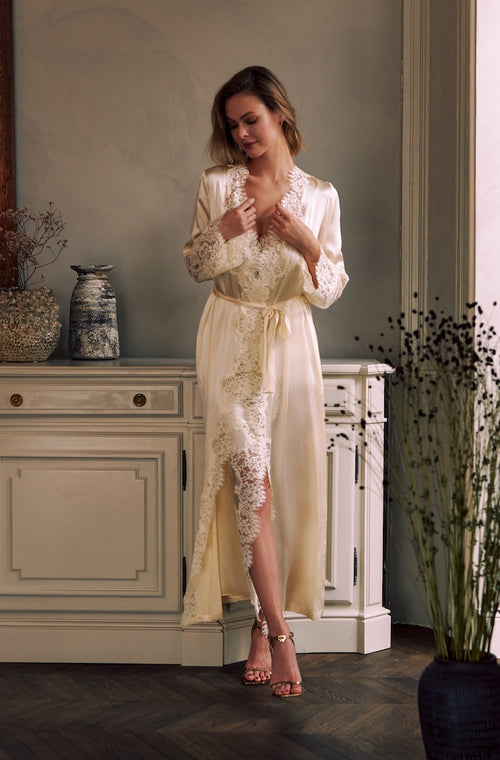 Long negligee in silk and lace - Marjolaine - 1