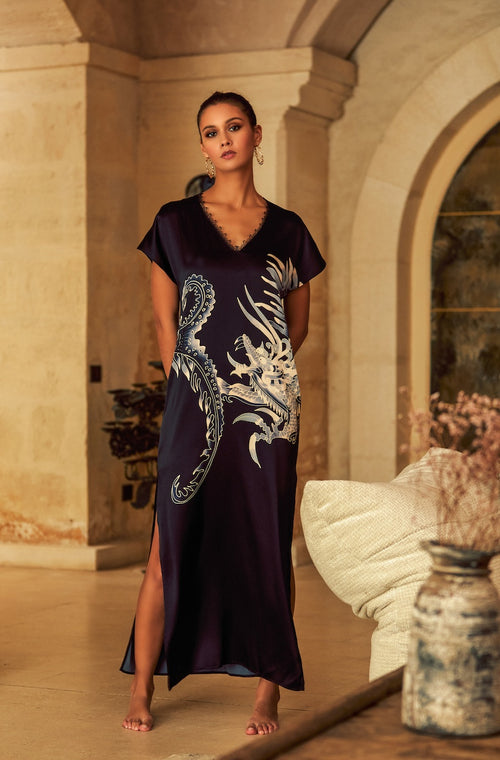 Long patterned silk nightgown - Marjolaine - 1