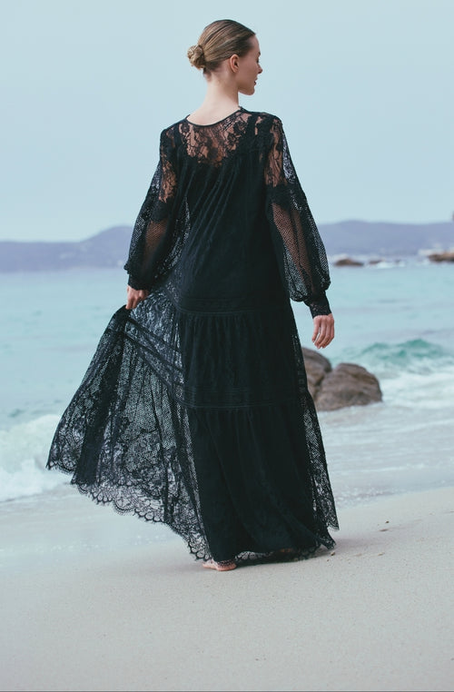 Long dress Angèle in black lace - Marjolaine - 3