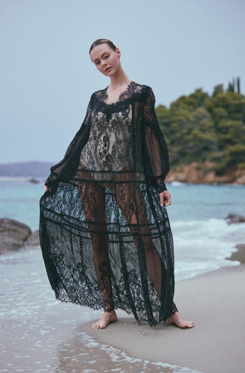 Long dress Angèle in black lace - Marjolaine - 4