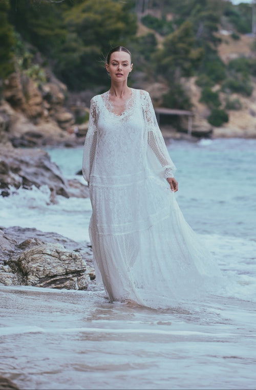 Long dress Angèle in white lace - Marjolaine - 1