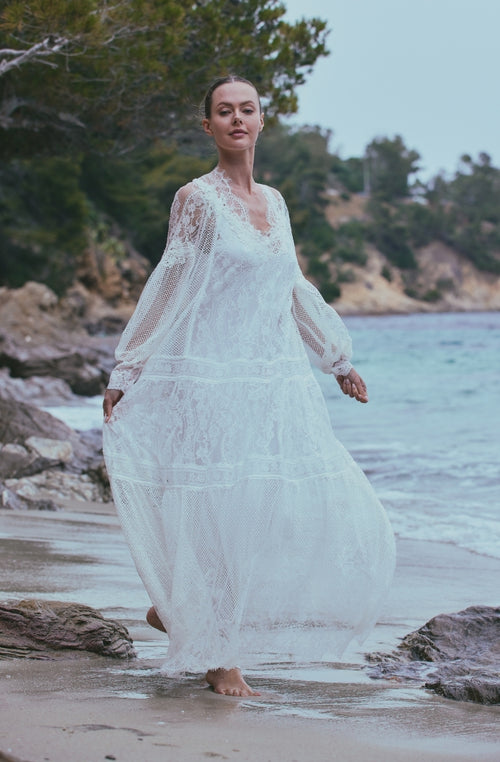 Long dress Angèle in white lace - Marjolaine - 2