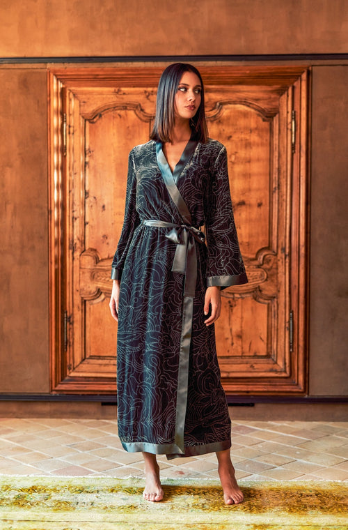 Long kimono in silk velvet - Marjolaine - 1