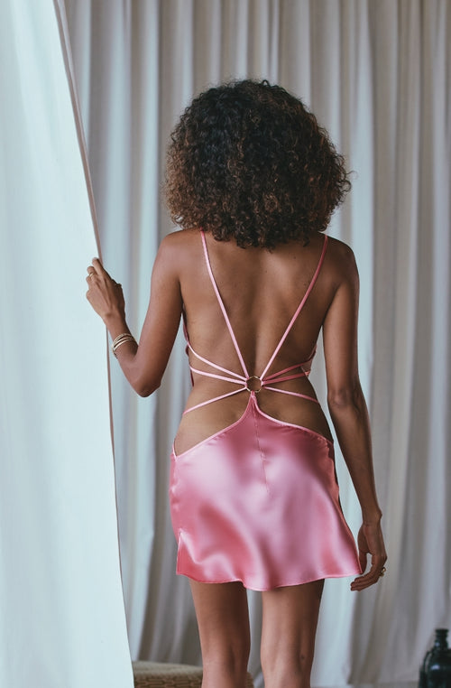 Apolline pink silk nightie with sexy back - Marjolaine - 1