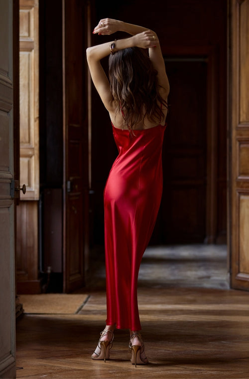 Long nightie in red silk - Marjolaine - 3