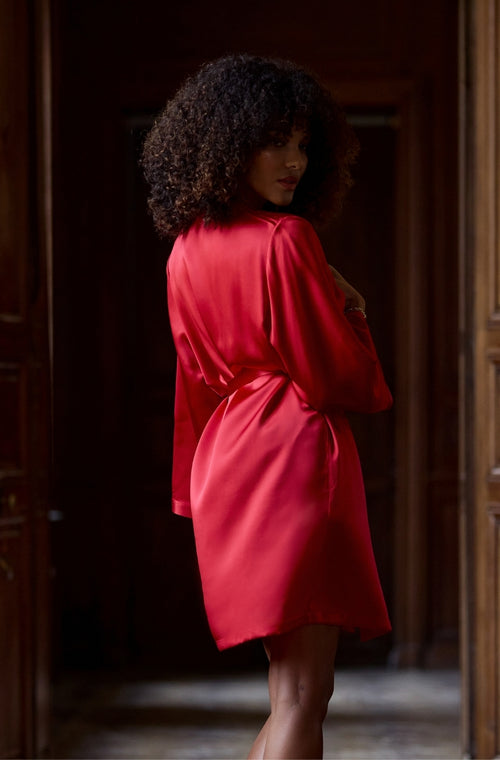 Short negligee in red silk - Marjolaine - 2