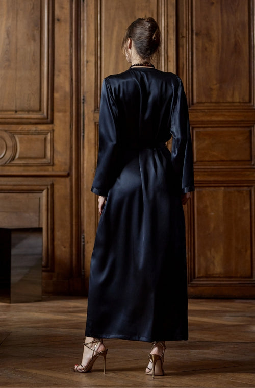 Long negligee in black silk - Marjolaine - 3
