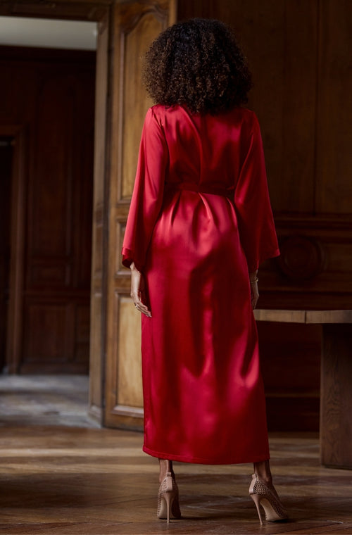 Long negligee in red silk - Marjolaine - 2