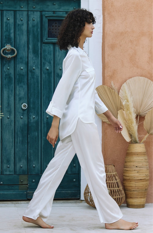 Pajama set in white silk - Marjolaine - 2