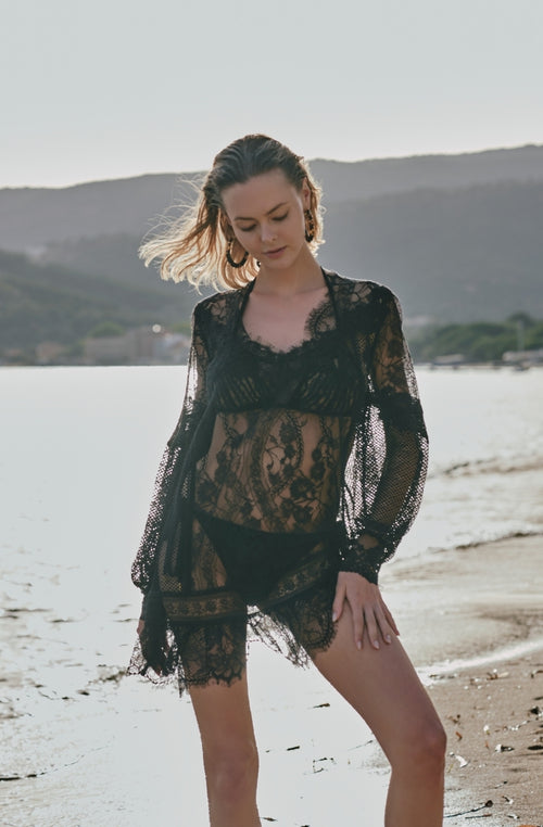 Short dress Angèle in black lace - Marjolaine - 1