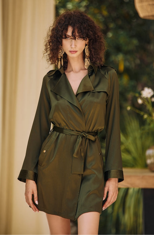 Trench coat in green silk - Marjolaine - 3