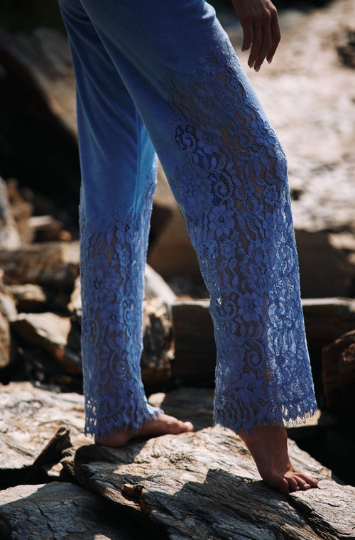 Pantalon de bain bordé de dentelle bleue - Marjolaine - 2