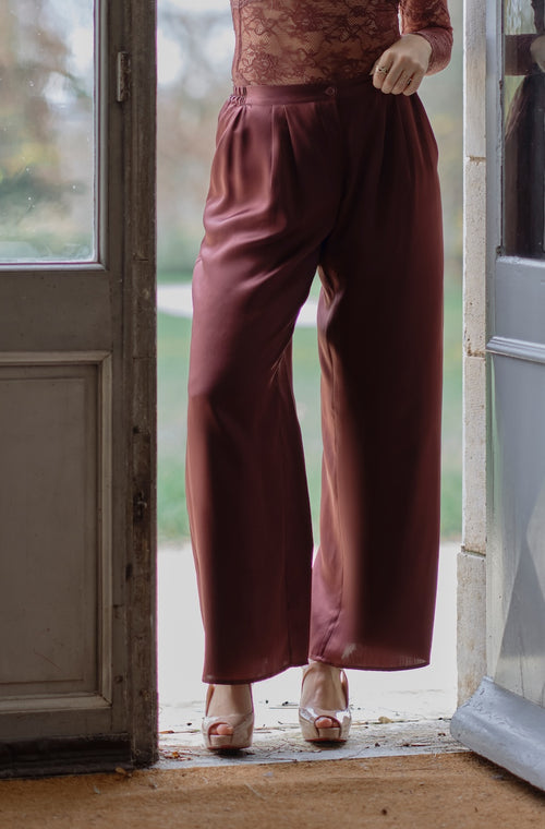 Tailored trousers in brown silk - Marjolaine - 1