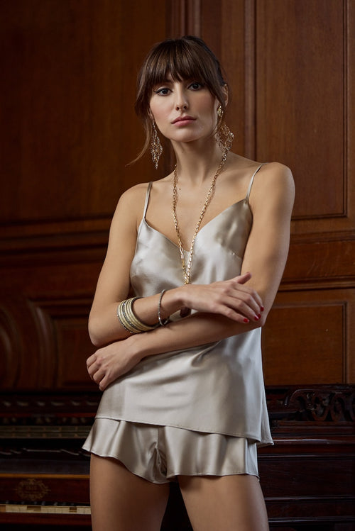 Camisole in grey silk - Marjolaine - 3