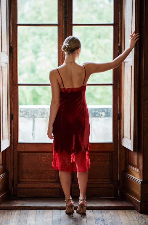 Nightie dress in red velvet - Marjolaine - 3