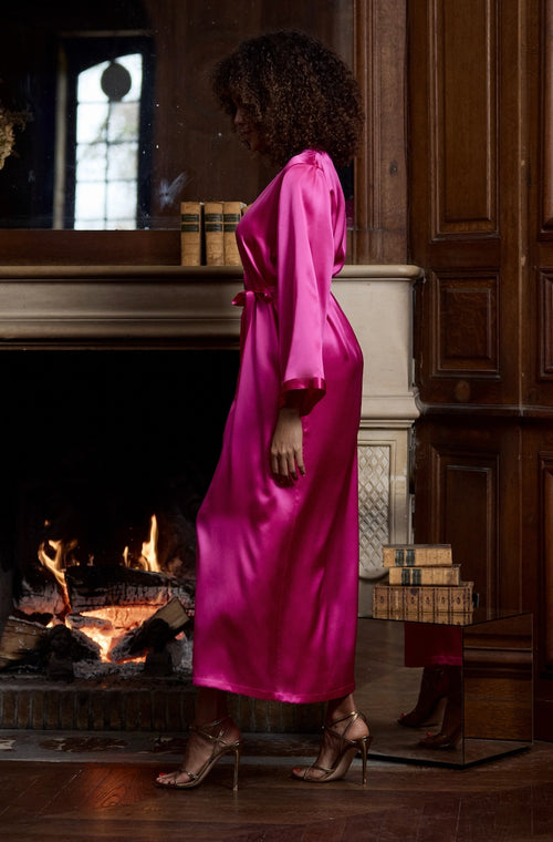 Long negligee in pink silk - Marjolaine - 3