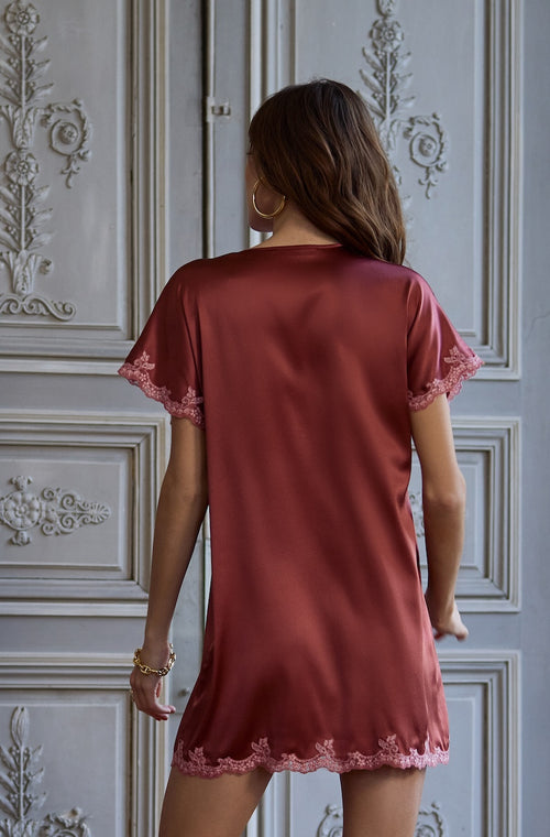 Chemise de nuit courte en satin et broderie - Marjolaine - 2