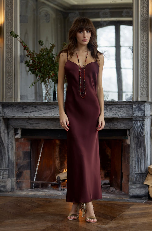 Long nightdress in brown silk - Marjolaine - 3