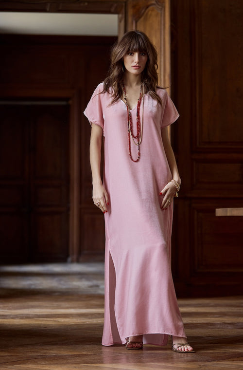 Long nightgown in pink velvet - Marjolaine - 2