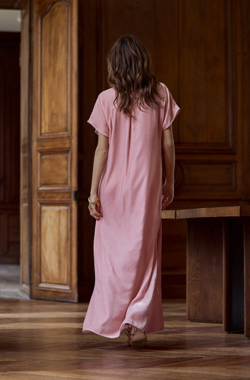 Long nightgown in pink velvet - Marjolaine - 3