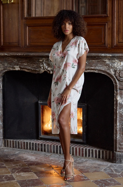 Midi-length nightshirt in silk satin - Marjolaine - 1