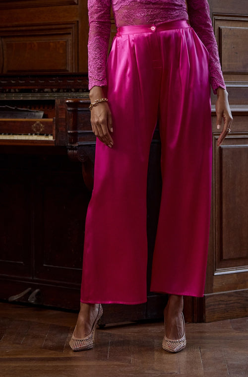 Pantalon tailleur en soie rose - Marjolaine - 1