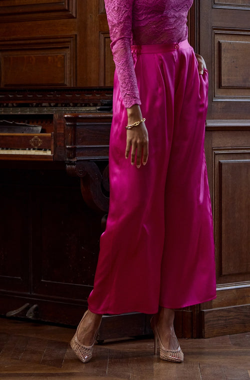 Tailored trousers in pink silk - Marjolaine - 2