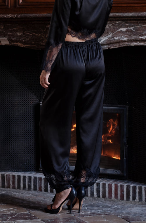 Pantalon en satin et dentelle noire - Marjolaine - 1